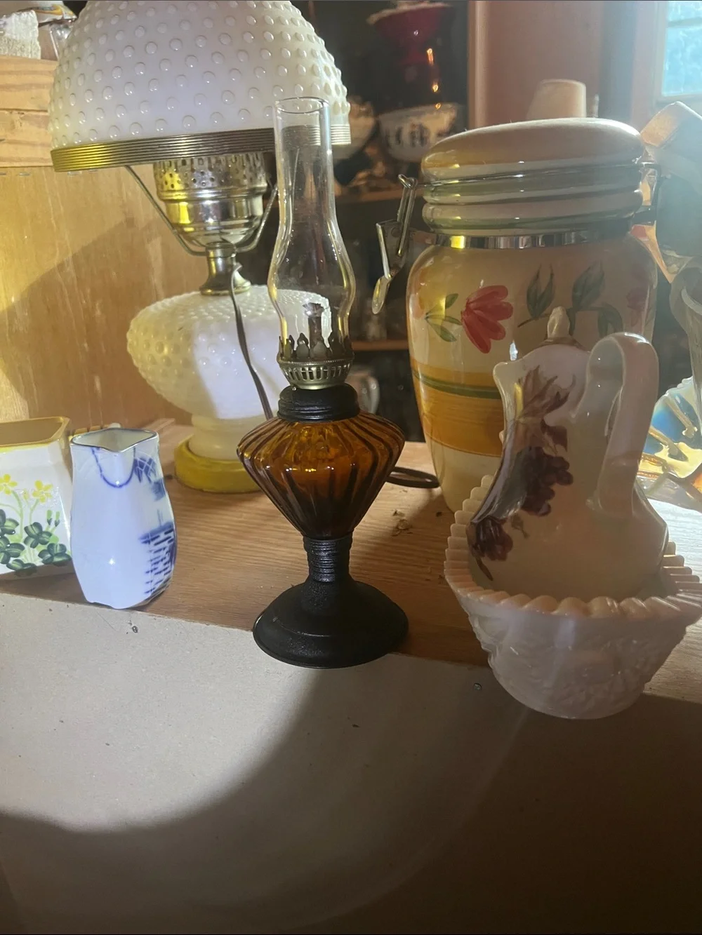 Vintage small brown lamp with shade